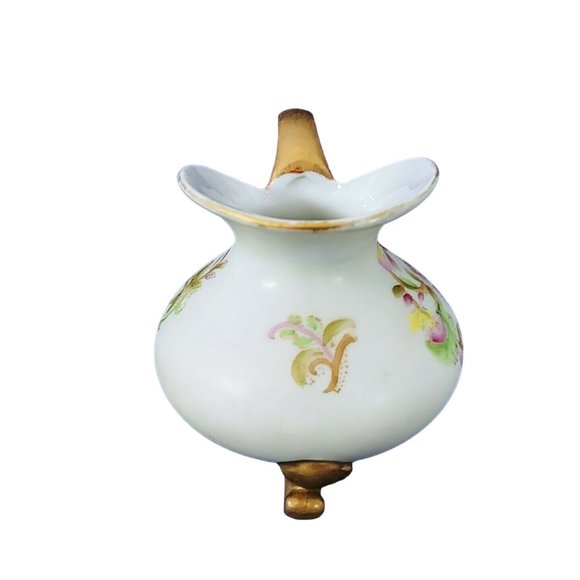 Creamer Pitcher Footed Hand Painted Gold Trim Floral Collectible Vintage 3.25"H - Picture 2 of 8